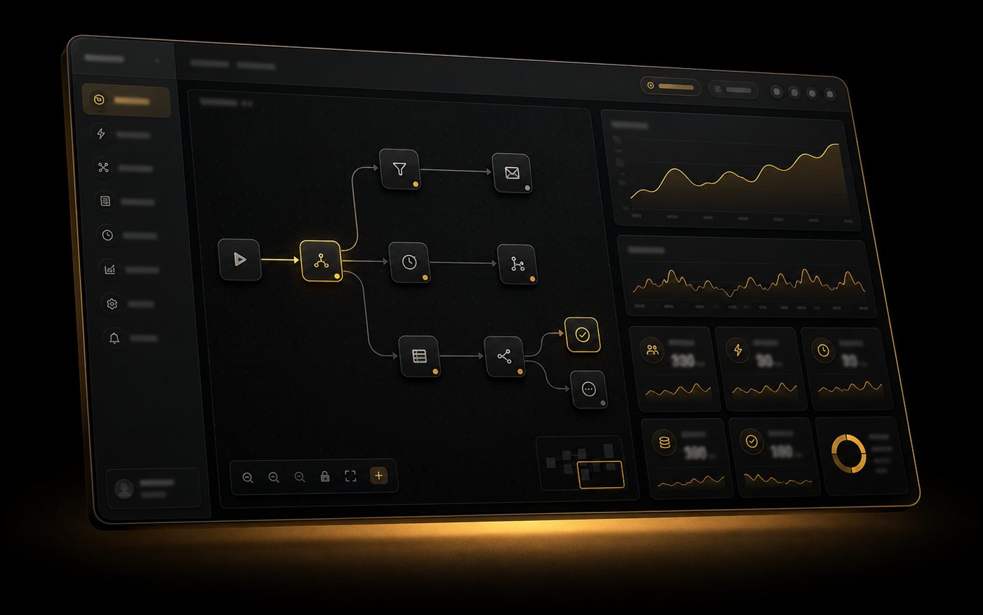 Operation in production: automation flow on the left and metrics dashboard on the right
